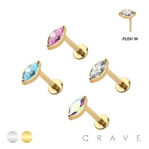 IMPLANT GRADE TITANIUM THREADLESS PUSH IN MARQUISE CZ LABRET SET